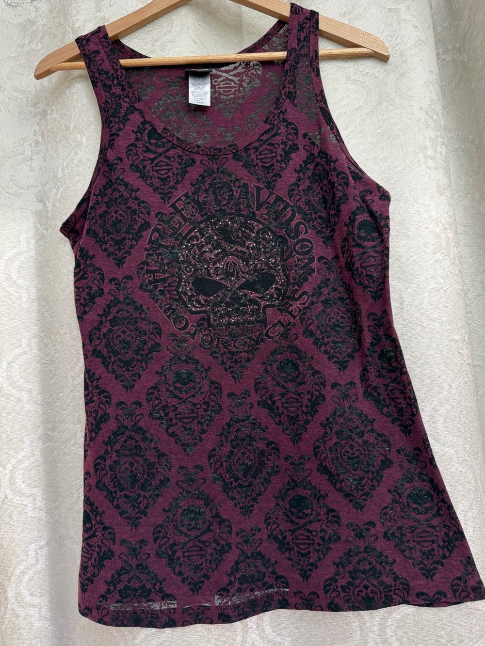 Harley-Davidson Women's Burgundy Graphic Tank Top. Burnout material.